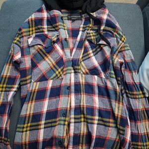 No Boundaries Colorful Plaid Button-Up Hoodie